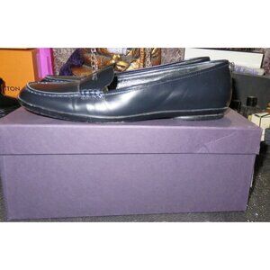 PRADA Calzature Donna Pelle Navy Blue Spazzolato Italian Leather Loafer IT 36.5